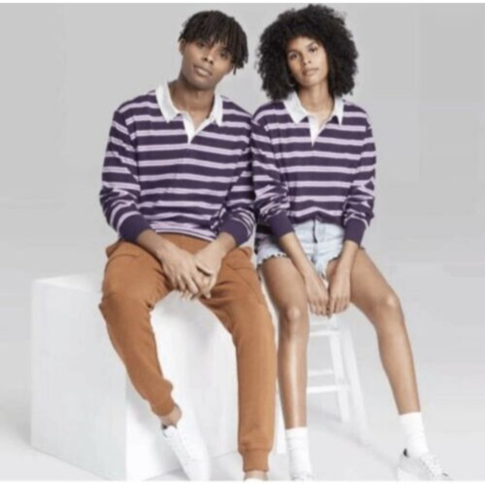 Wild Fable Unisex T Shirt Rugby Polo Purple Oversize Long Sleeve Size XL